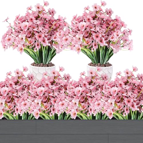 SAVOSWEET 12 Bündel Künstliche Blumen, Echt Balkon Künstliche Blumen Wetterfest Künstliche Balkonpflanzen Kunstpflanzen Außenbereich UV-beständig Balkonblumen für Garten, Outdoor, Büro, Töpfe (Rosa) von SAVOSWEET