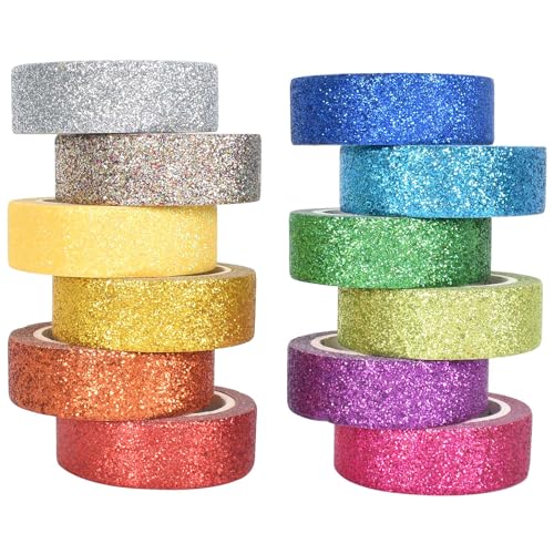 SAVOSWEET 12 Rollen Washi Tape Set Bunte Glitzernde Bänder DIY Papier Tape Dekrativer Klebeband Bastelband für DIY Handwerk, Bullet Journals, Scrapbooking, Planer（15mm x 2m） von SAVOSWEET