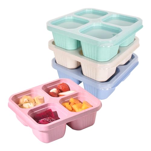 SAVOSWEET 4 Stücke Bento-Snack-Boxen mit 4 Fächern, Wiederverwendbare Mahlzeit für Mittagessen Lagerbehälter Mit wasserdichtem Deckel für Küche, Picknick, Schule, Reisen, Arbeiten (4 Fächern) von SAVOSWEET