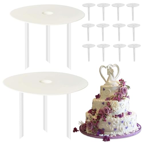 Tortenständer, Tortenstützen, 2 Stück Kuchenbasis (16cm, 20cm), 6 Stück Kunststoff Dübelstangen (18cm), wiederverwendbar,Tortenständer 2 Etagen zum Herstellen von Schichtkuchen von SAVOSWEET