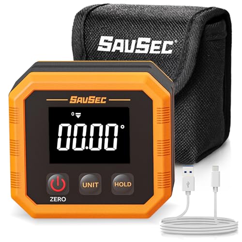 SAVSEC Wiederaufladbarer digitaler Winkelmesser, Winkelsucher mit Magnetischer Rückseite & Basis, LCD Neigungsmesser mit 4 Messeinheiten, Holzbearbeitungswerkzeug für Bau, Zimmerei, Mechanik IP54 SAVSEC Wiederaufladbarer digitaler Winkelmesser, Winkelsucher mit Magnetischer Rückseite & Basis, LCD Neigungsmesser mit 4 Messeinheiten, Holzbearbeitungswerkzeug für Bau, Zimmerei, Mechanik IP54 von SAVSEC