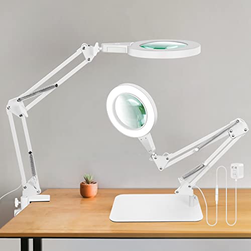 10X Lupe mit Licht und Ständer, Touch-Steuerung, 2-in-1 LED Lupenleuchte, Schreibtischlampe mit großem Sockel und Klemme, 3 Farbmodi Dimmbare, Lupenlampe für Hobby Basteln,Weiß von SAVSOO
