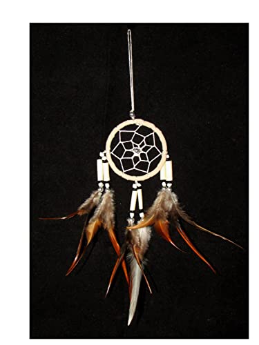 SAWA-ART Traumfänger klein 6cm Knochen Creme, Dreamcatcher small Fensterdeko Wanddeko Kleiner Traumfänger Autoanhänger, Autospiegel, Rückspiegel Boho Bohemian Dekoration handgefertigt von SAWA-ART