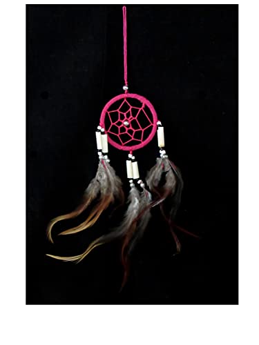 SAWA-ART Traumfänger klein 6cm Knochen pink, Dreamcatcher small Fensterdeko Wanddeko Kleiner Traumfänger Autoanhänger, Autospiegel, Rückspiegel Boho Bohemian Dekoration handgefertigt von SAWA-ART