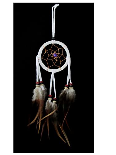 SAWA-ART Traumfänger klein 6cm Weiss, Dreamcatcher small Fensterdeko Wanddeko Kleiner Traumfänger Autoanhänger, Autospiegel, Rückspiegel Boho Bohemian Dekoration handgefertigt von SAWA-ART