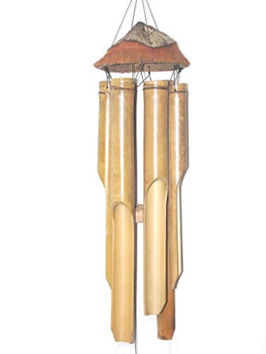 Bambus Windspiel mit Kokoshaar längstes Rohr 50 cm Garten-Deko Bambus-Klangspiel mit harmonischem Ton und warmem Klang Feng Shui von SAWA