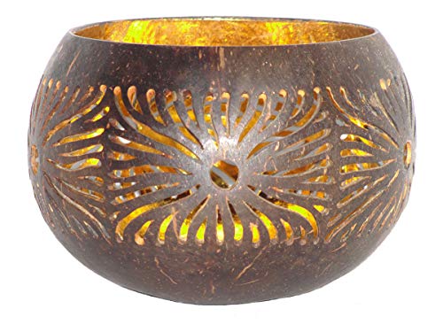 Deko Kokosnuss-Teelicht Design A Teelichthalter Windlicht Kerzenhalter spezielle Geschenkidee charakteristische Dekoration stimmungsvolles Dekolicht Geschenk-TIPP von SAWA