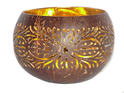 Deko Kokosnuss-Teelicht Design B Teelichthalter Windlicht Kerzenhalter spezielle Geschenkidee charakteristische Dekoration stimmungsvolles Dekolicht Geschenk-TIPP von SAWA