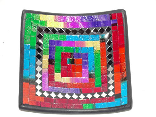 Deko - Schale Glasmosaik Schale eckig bunt Mehrfarbig mit Spiegel 25cm Mosaikschale von SAWA