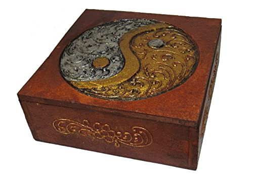 Holz Schatulle Yin Yang III 18 cm Holzkiste Holzschatulle mit Deckel Ordnungshüter von SAWA