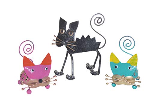 SAWA Fotohalter Kartenhalter Katze Set Memohalter Metallfigur Bunte Tierfigur Tischkartenhalter Deko-Figur Geschenkidee von SAWA