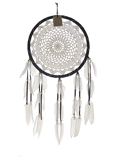 SAWA Traumfänger gehäkelt, schwarz, Ø 27 cm Dreamcatcher Wanddeko Raumschmuck Raumdeko Dekoaccessoire Fensterschmuck Mobilee-Aufhänger von SAWA