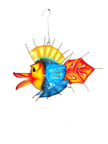 Teelichthalter Fisch II bunter Deko-Fisch aus Metall zum Hängen Windlicht Metallfigur Tier-Figur Dekofigur Garten-Deko von SAWA