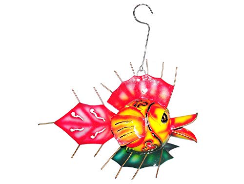 Teelichthalter Fisch bunter Deko-Fisch aus Metall zum Hängen Windlicht Metallfigur Tier-Figur Dekofigur von SAWA