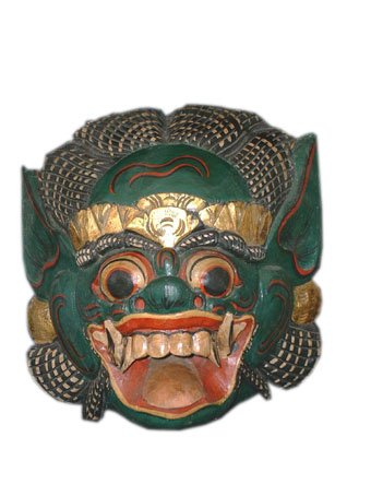 Unbekannt Holzmaske Barong II, 20cm Wandmaske grün Wandskulptur Barongmaske für die Wand Wanddeko von SAWA