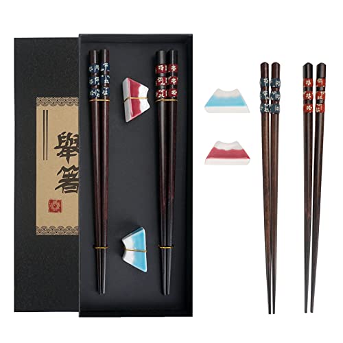 Elegantes Japanisches Essstäbchen Set | Sushi Holzstäbchen mit Stäbchen Bank | 6 teilig | Birkenholz | für 2 Personen | Schwarz … von SAWADA