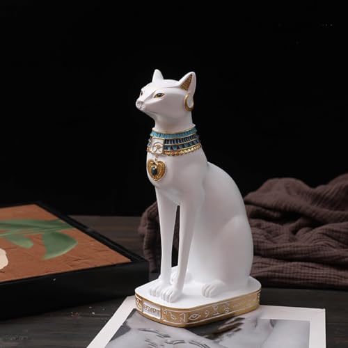 Heim-Desktop-Einrichtungsornamente, weißes Kunstharz im antiken Ägypten-Stil, Katzengöttin-Statue, Figur for Heimdekoration, kreatives Geschenk, Katzen-Tiermodell-Skulptur (Color : Small) von SAWEEZ