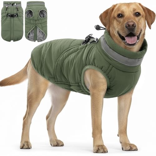 SAWMONG Hundemantel, warmer Hunde-Wintermantel, wasserdichte Fleecejacke, kaltes Wetter, Hundejacke (3XL, Grün) von SAWMONG