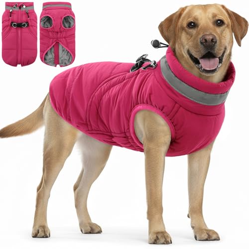 SAWMONG Hundemantel, warmer Hunde-Wintermantel, wasserdichte Fleecejacke, kaltes Wetter, Hundejacke (Größe XL, Rosenrot) von SAWMONG