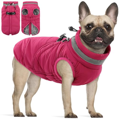 SAWMONG Hundemantel, warmer Hunde-Wintermantel, wasserdichte Fleecejacke, kaltes Wetter, Hundejacke (Größe XS, Rosenrot) von SAWMONG