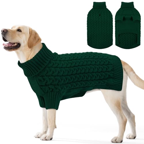 SAWMONG Hundepullover, Hundepullover für große Hunde, Mädchen und Jungen, Rollkragenpullover, gestricktes Hunde-Sweatshirt, Haustierkleidung für kaltes Wetter (Grün, Größe XL) von SAWMONG