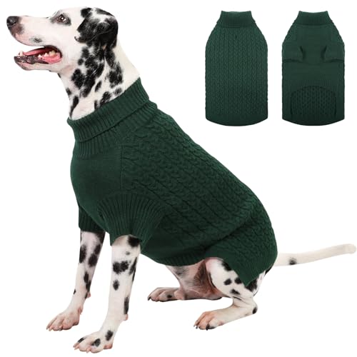 SAWMONG Hundepullover, Hundepullover für große Hunde, Mädchen und Jungen, Rollkragenpullover, gestricktes Hunde-Sweatshirt, Haustierkleidung für kaltes Wetter (Grün, Größe XXL von SAWMONG