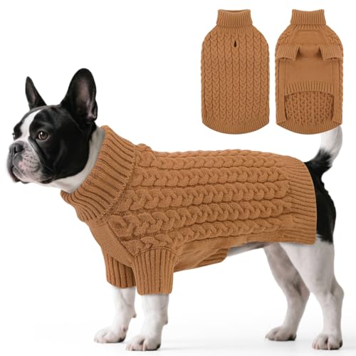 SAWMONG Hundepullover, Hundepullover für große Hunde, Mädchen und Jungen, Rollkragenpullover, gestricktes Hunde-Sweatshirt, Haustierkleidung für kaltes Wetter (Khaki, Größe L von SAWMONG