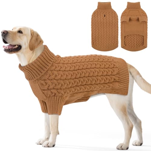 SAWMONG Hundepullover, Hundepullover für große Hunde, Mädchen und Jungen, Rollkragenpullover, gestricktes Hunde-Sweatshirt, Haustierkleidung für kaltes Wetter (Khaki, Größe XL) von SAWMONG
