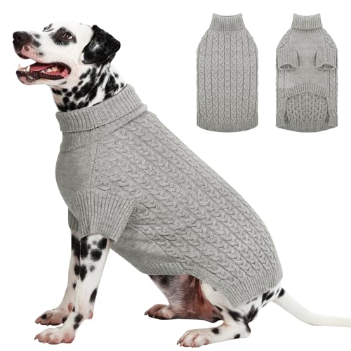 SAWMONG Hundepullover, Hundepullover für große Hunde, Mädchen und Jungen, Rollkragenpullover, gestricktes Hunde-Sweatshirt, Haustierkleidung für kaltes Wetter (grau, Größe L) von SAWMONG