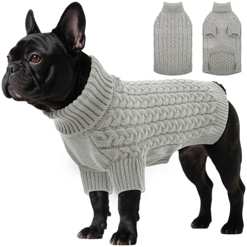 SAWMONG Hundepullover, Hundepullover für kleine Hunde, Mädchen, Jungen, Rollkragenpullover, gestricktes Hunde-Sweatshirt, Haustierkleidung für kaltes Wetter (grau, Größe S SAWMONG Hundepullover, Hundepullover für kleine Hunde, Mädchen, Jungen, Rollkragenpullover, gestricktes Hunde-Sweatshirt, Haustierkleidung für kaltes Wetter (grau, Größe S von SAWMONG