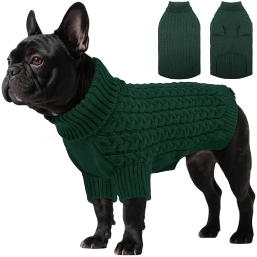 SAWMONG Hundepullover, Hundepullover für kleine Hunde, Mädchen, Jungen, Rollkragenpullover, gestricktes Hunde-Sweatshirt, Haustierkleidung für kaltes Wetter (grün, Größe S von SAWMONG