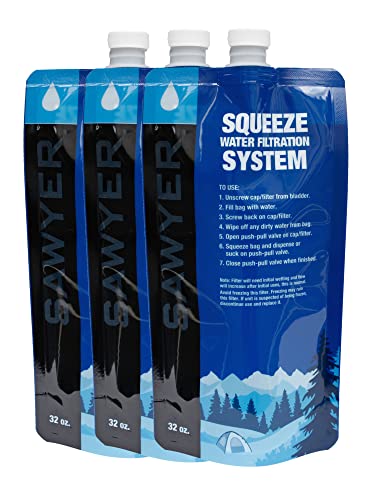 SAWYER Unisex Set Faltbare Trinkbeutel Squeeze Wasserfilter, 3 x 1L SP113, 32 oz von Sawyer