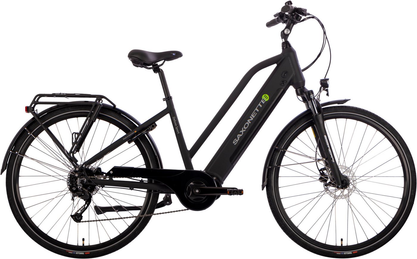 SAXONETTE E-Bike Deluxe Sport Lady, 9 Gang Shimano Alivio Schaltwerk, Kettenschaltung, Mittelmotor, 418 Wh Akku von SAXONETTE