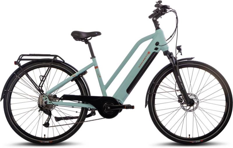 SAXONETTE E-Bike SAXONETTE Deluxe Sport (Trapez), 9 Gang Shimano Alivio Schaltwerk, Kettenschaltung, Mittelmotor, 418 Wh Akku von SAXONETTE