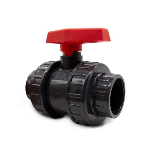 PVC 2-Wege-Kugelhahn AK I 2 x Klebemuffe 50 mm I EPDM-O-Ringe I PN 16 grau, rot von SAXONICA