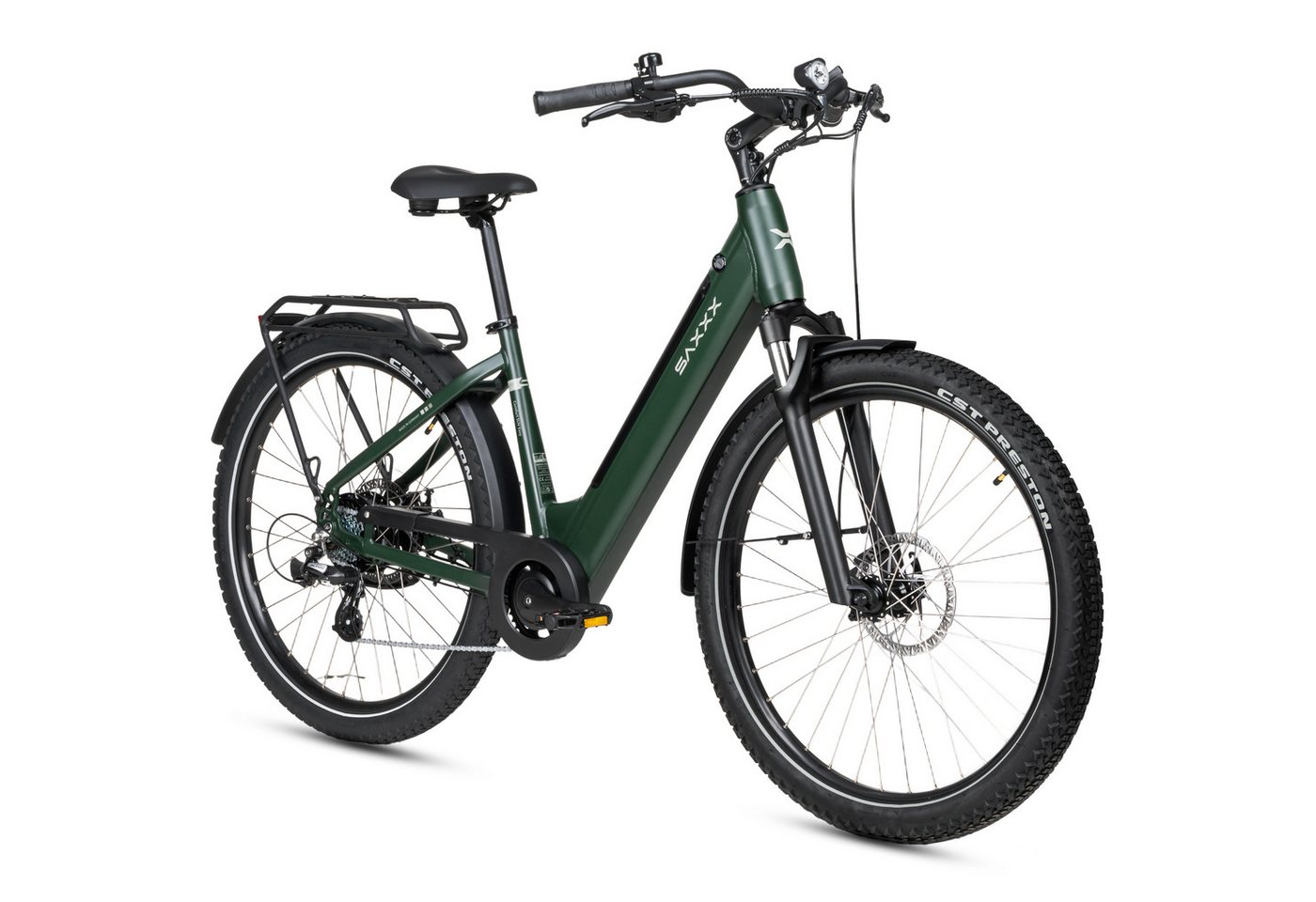 SAXXX E-Bike Cityrad 27,5×2,35'' SAXXX CSE, SUV Elektrofahrrad mit 468Wh Akku, max. 90km, 7 Gang SHIMANO Altus Schaltwerk, Kettenschaltung, Hinterradmotor, 468 Wh, (Beleuchtungsset, mit Akku-Schlüssel, mit Gepäckträger), abnehmbarer Akku, Pedelec mit Tiefeinstieg, für Damen und Herren von SAXXX
