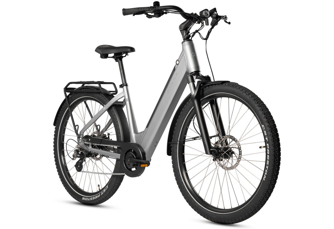 SAXXX E-Bike Cityrad 27,5×2,35'' SAXXX CSE, SUV Elektrofahrrad mit 468Wh Akku, max. 90km, 7 Gang SHIMANO Altus Schaltwerk, Kettenschaltung, Hinterradmotor, 468 Wh, (Beleuchtungsset, mit Akku-Schlüssel, mit Gepäckträger), abnehmbarer Akku, Pedelec mit Tiefeinstieg, für Damen und Herren von SAXXX