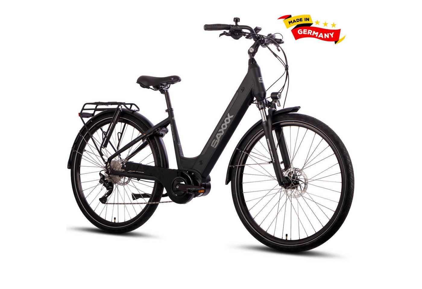 SAXXX E-Bike Trekkingrad 28x2.0'' Damen&Herren, 522Wh, 100km, hydr. Scheibenbremse, max 130kg, 10 Gang SHIMANO Deore Schaltwerk, Kettenschaltung, Mittelmotor, 522 Wh, (mit Akku-Ladegerät, mit Akku-Schlüssel, mit Rahmenschloss), Akku entnehmbar, Federgabel, Pedelec, E-Trekkingrad mit Gepäckträger SAXXX E-Bike Trekkingrad 28x2.0'' Damen&Herren, 522Wh, 100km, hydr. Scheibenbremse, max 130kg, 10 Gang SHIMANO Deore Schaltwerk, Kettenschaltung, Mittelmotor, 522 Wh, (mit Akku-Ladegerät, mit Akku-Schlüssel, mit Rahmenschloss), Akku entnehmbar, Federgabel, Pedelec, E-Trekkingrad mit Gepäckträger von SAXXX