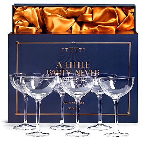 SAY HO UM Vintage Kristall Cocktail und Champagner Martini Coupe Gläser | 6er Set | 180 ml Cocktailgläser für Espresso Martini, Cosmopolitan, Daiquiri | Stapelbare Champagnerschalen von SAY HO UM