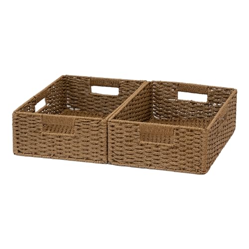 Regalkörbe Aufbewahrungskörbe, Natural Ingredients Foldable Paper Rope Baskets for Organizing, Sturdy Baskets with Handles, Closet and Shelf Organizers, Foldable baskets for Clothes (braun, M) von SAYA KIJI