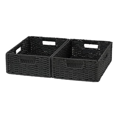 Regalkörbe Aufbewahrungskörbe, Natural Ingredients Foldable Paper Rope Baskets for Organizing, Sturdy baskets with Handles, Closet and Shelf Organizers, Foldable Baskets for Clothes (schwarz, M) von SAYA KIJI