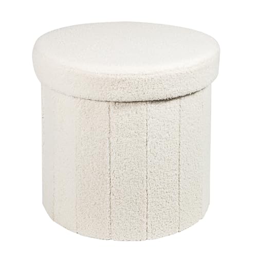 SAYA Sitzhocker mit Stauraum, Fußbank Truhen Aufbewahrungsbox, Weiche Samt-Oberfläche zur einfachen Reinigung, klappbare Sitztruhe, Sitz rund mit Deckel 38x38x38cm (Teddystoff) von SAYA KIJI