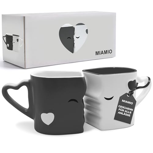 MIAMIO - Kaffeetassen/Küssende Tassen Set Geschenke für Frauen/Geschenke für Männer/Freund/Freundin Hochzeitsgeschenke für brautpaar/Weihnachten aus Keramik (Grau) von MIAMIO