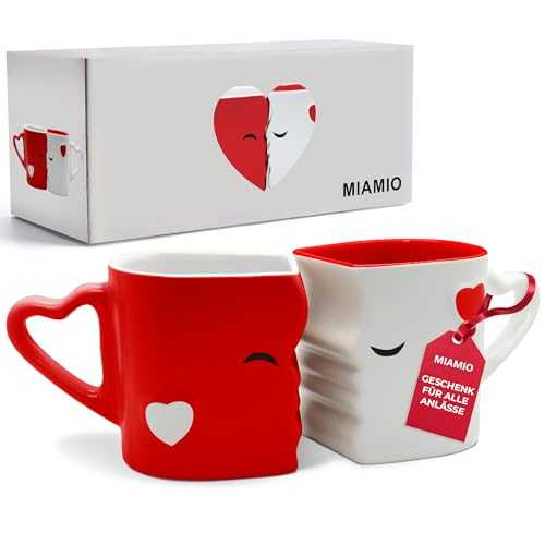 MIAMIO - Kaffeetassen/Küssende Tassen Set Geschenke für Frauen/Geschenke für Männer/Freund/Freundin Hochzeitsgeschenke für brautpaar/Weihnachten aus Keramik (Rot) von MIAMIO