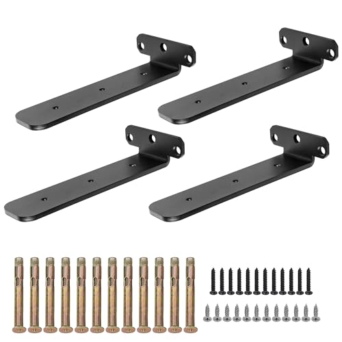 SAYAYO Regalhalterung Schwarz Schwerlastwinkel Tablarträger 200mm Winkel Metall Wandmontage 4 Stück Regalhalterung Unsichtbar für Holz Regal von SAYAYO