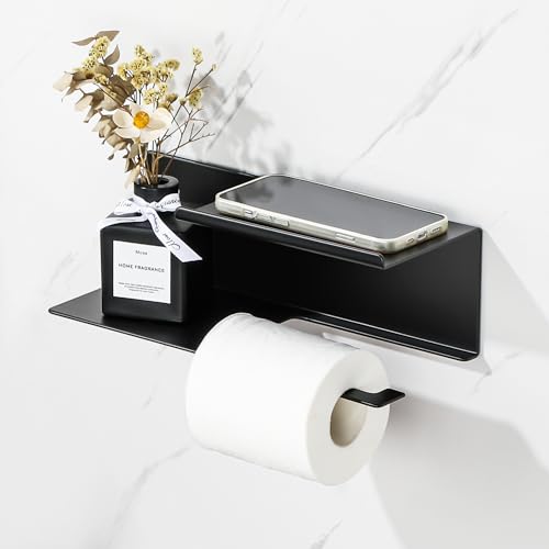 SAYAYO Toilettenpapierhalter mit ablage Klopapierhalter Ohne Bohren Toilettenpapierhalter Schwarz Klorollenhalter mit 2 ablage Selbstklebend WC Papier Halterung von SAYAYO