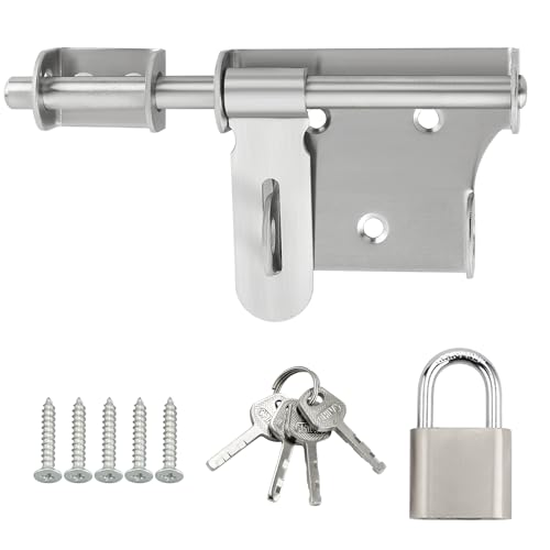 SAYAYO Türriegel Bolzenriegel mit Vorhängeschloss Edelstahl Riegelschloss Schwarz Schlossriegel Abschließbar Riegel für Tor, Fenster, Zaun von SAYAYO