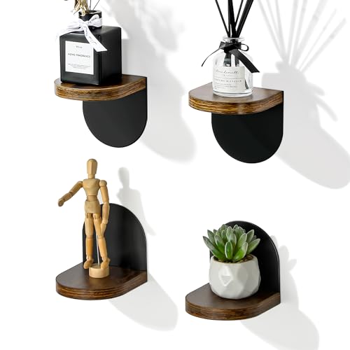 SAYAYO Wandregal Holz Kleine 4er-Set Kleines Regal Wand Schwarz Mini Regal Wandregal Ohne Bohren Schweberegal für Wohnzimmer, Schlafzimmer, Badezimmer, Küche SAYAYO Wandregal Holz Kleine 4er-Set Kleines Regal Wand Schwarz Mini Regal Wandregal Ohne Bohren Schweberegal für Wohnzimmer, Schlafzimmer, Badezimmer, Küche von SAYAYO