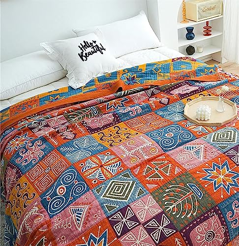 SAYT RLAE 100% Baumwolle Tagesdecke Boho Decke 200x230cm Doppelseitig Kuscheldecke Bettwäsche, Throw Blanket Bed Cover, Wohnzimmerdecke Couchdecke Sesseldecke Wendedecke Bettüberwurf von SAYT RLAE