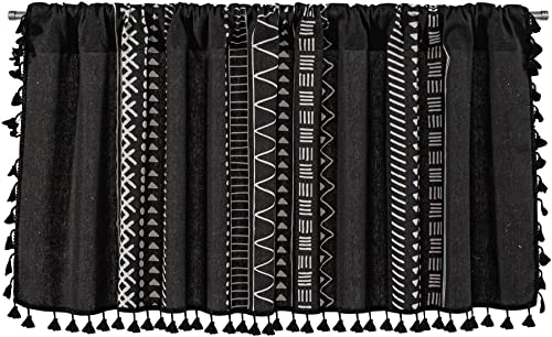 SAYT RLAE Bistrogardine Boho Scheibengardine Gardinen Leinen mit Quasten B150xH45cm Schwarz Vorhang Modern Blickdicht Vintage Landhausstil Vorhang Fenster Fenstervorhang für Küche Wohnzimmer von SAYT RLAE